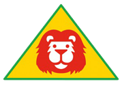 The Lion Mark Logo - A red lion inside a yellow triangle